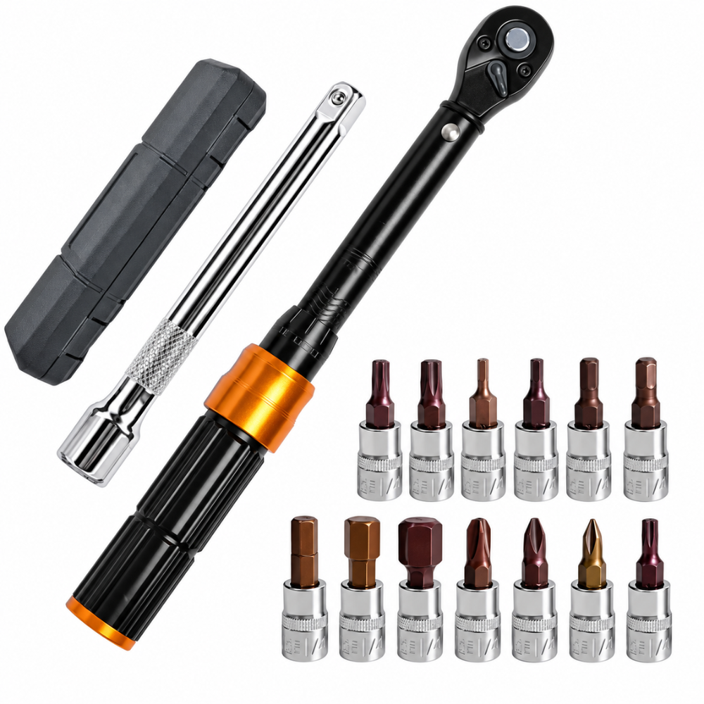 Clé Dynamométrique Vélo 1/4" 2-24 N.m avec Embouts et Étui