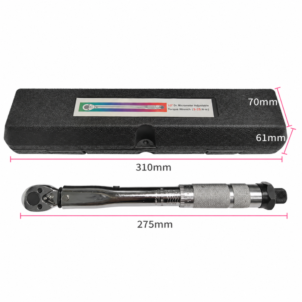 Clé Dynamométrique Réglable 1/4" 3/8" 1/2" avec Coffret