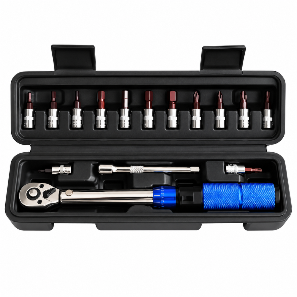 Clé Dynamométrique 1/4" 2-24 N.m Vélo & Moto, Kit 15 Pièces avec Coffret